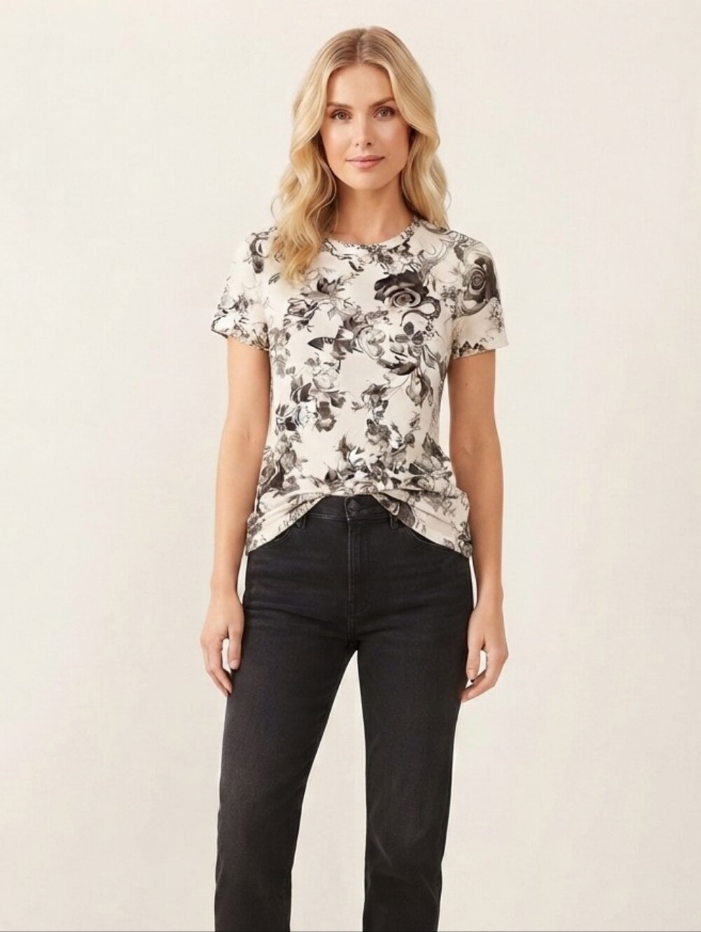 Jason Wu Black & White Floral Print Tee
